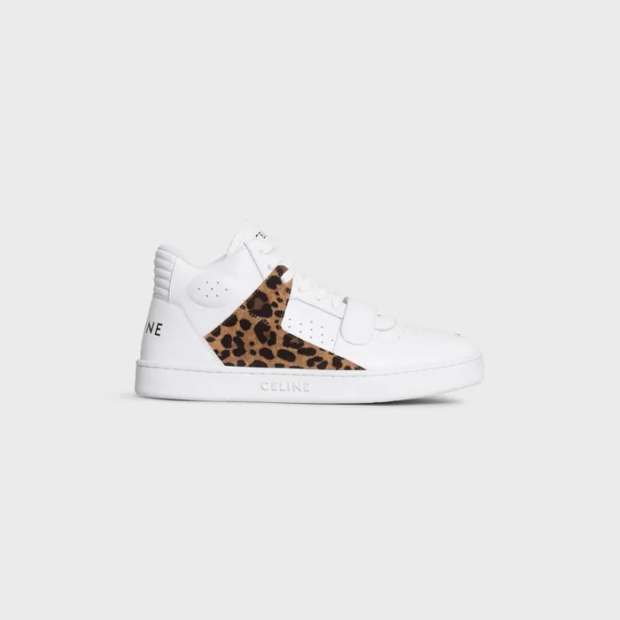 Ct02 Celine Trainer Mid Sneaker With Scratch In Calfskin and Leopard Printed Suede Calfskin Optic Whiteblackbrown Women CELINE SNEAKERS Ct02 Celine Trainer Mid Sneaker With Scratch In Calfskin and Leopard Printed Suede Calfskin Optic Whiteblackbrown Women CELINE SNEAKERS