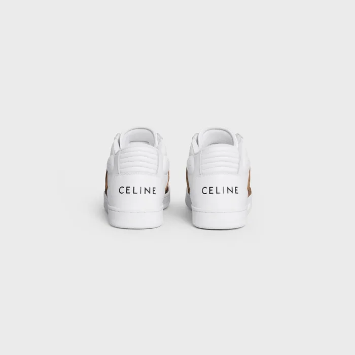Ct02 Celine Trainer Mid Sneaker With Scratch In Calfskin and Leopard Printed Suede Calfskin Optic Whiteblackbrown Women CELINE SNEAKERS