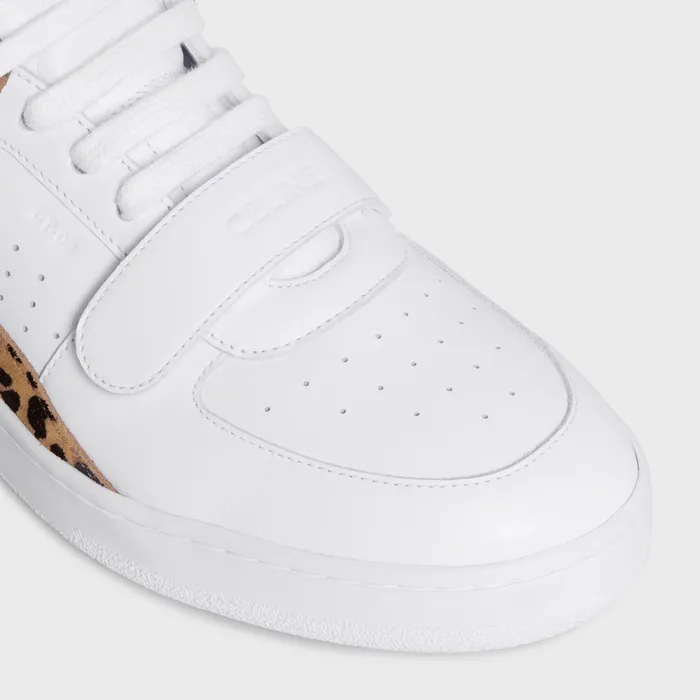 Ct02 Celine Trainer Mid Sneaker With Scratch In Calfskin and Leopard Printed Suede Calfskin Optic Whiteblackbrown Women CELINE SNEAKERS