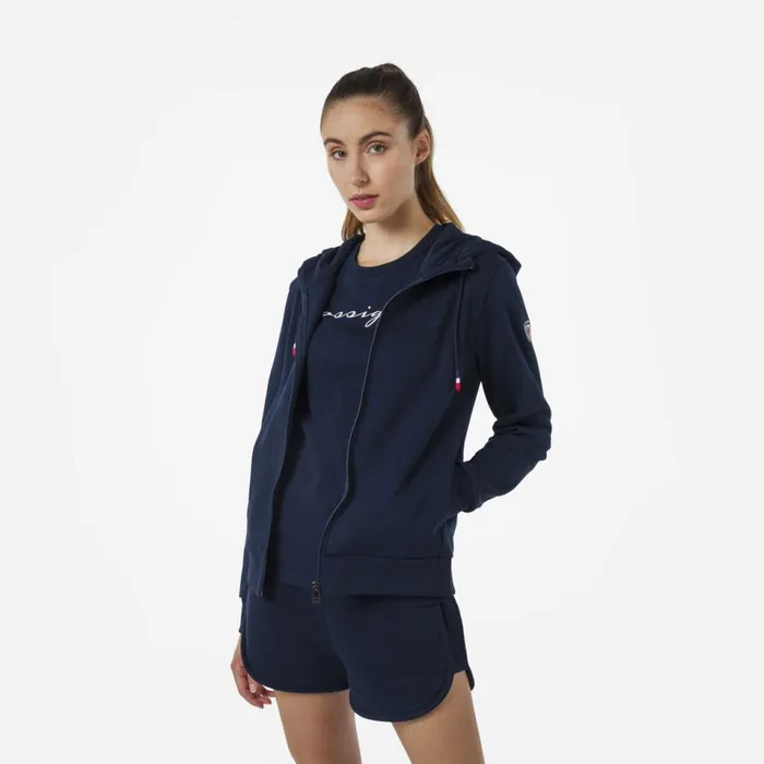 Damen Sweatshirts Und Pullover Rossignol Logo Damensweatshirt Mit Kapuze Und Durchgehendem Reiverschluss Darknavy715