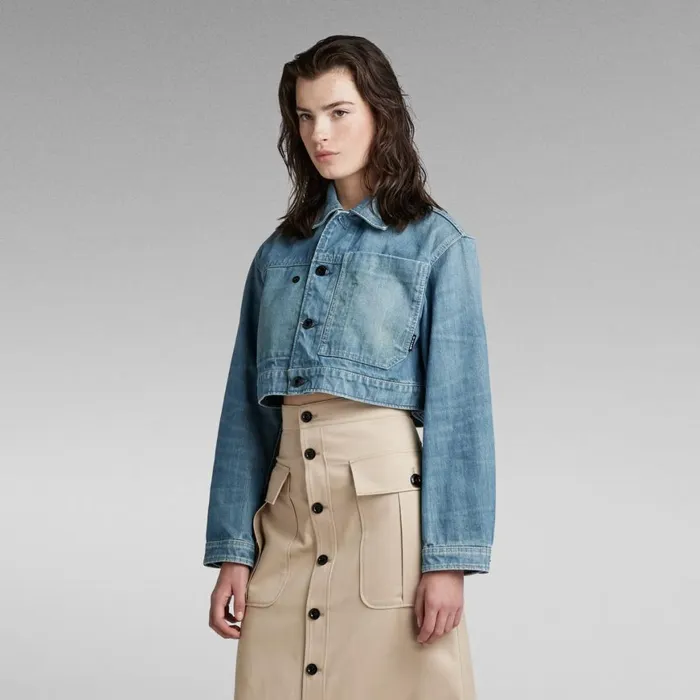 Denim Jackets Women GStar RAW Cropped Denim Jacket Antique Faded Moonlit Ocean