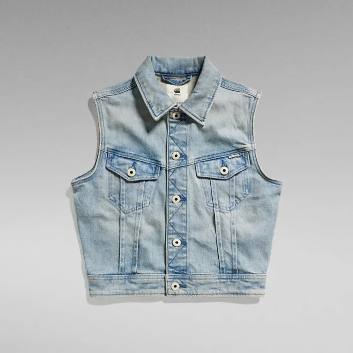Denim Jackets Women GStar RAW Slim Denim Vest Evergreen Vintage Electric Blue