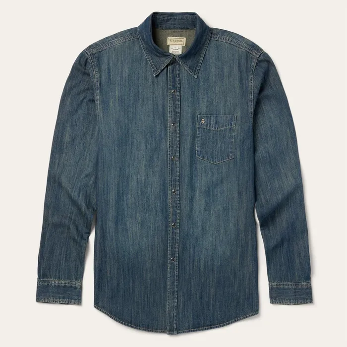 Denim Shirts Men Stetson Dirty Denim Western Shirt Blue