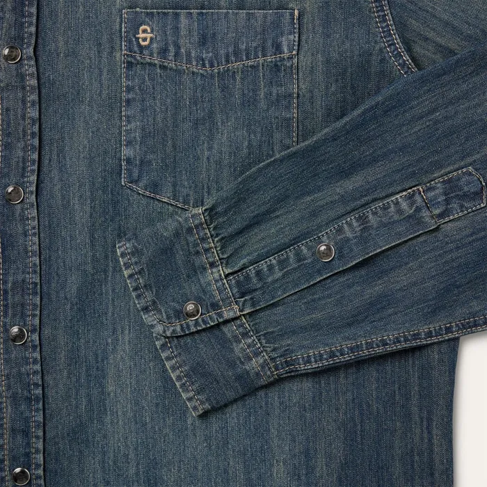Denim Shirts Men Stetson Dirty Denim Western Shirt Blue