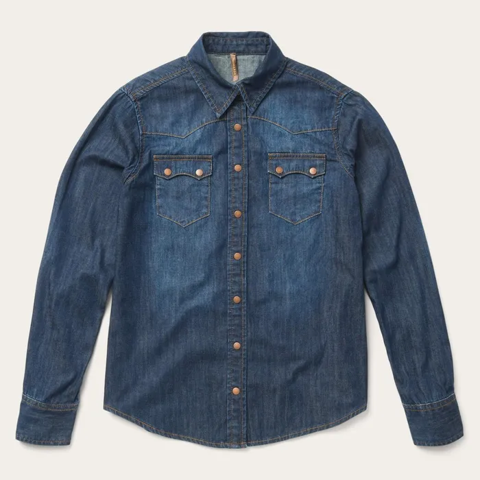 Denim Shirts Women Stetson Dark Denim Snap Front Shirt Blue