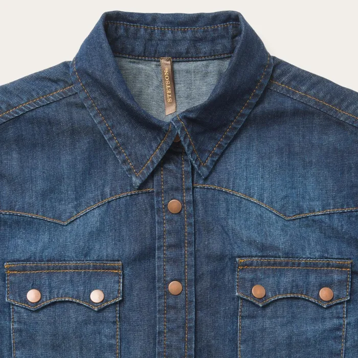Denim Shirts Women Stetson Dark Denim Snap Front Shirt Blue