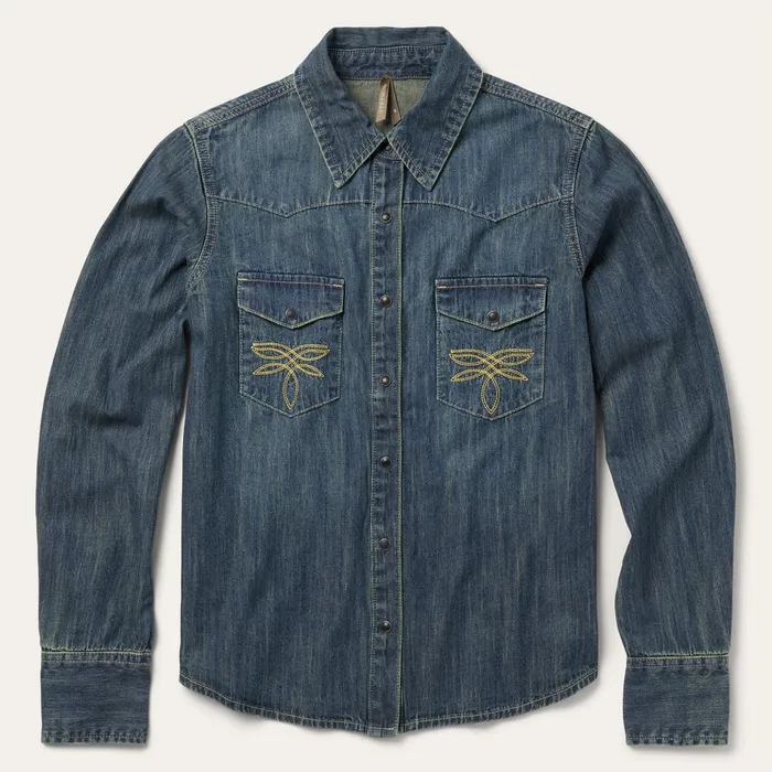 Denim Shirts Women Stetson Dirty Denim Boyfriend Fit Shirt Blue