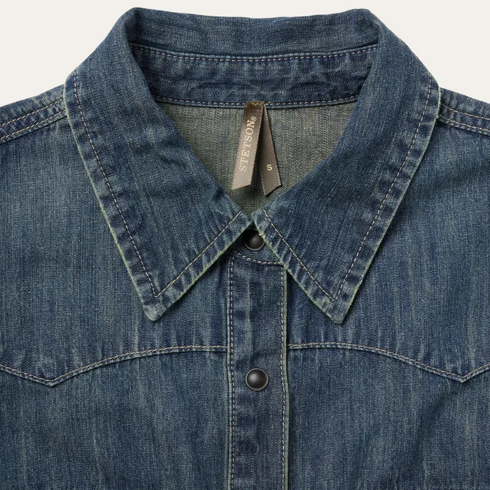 Denim Shirts Women Stetson Dirty Denim Boyfriend Fit Shirt Blue