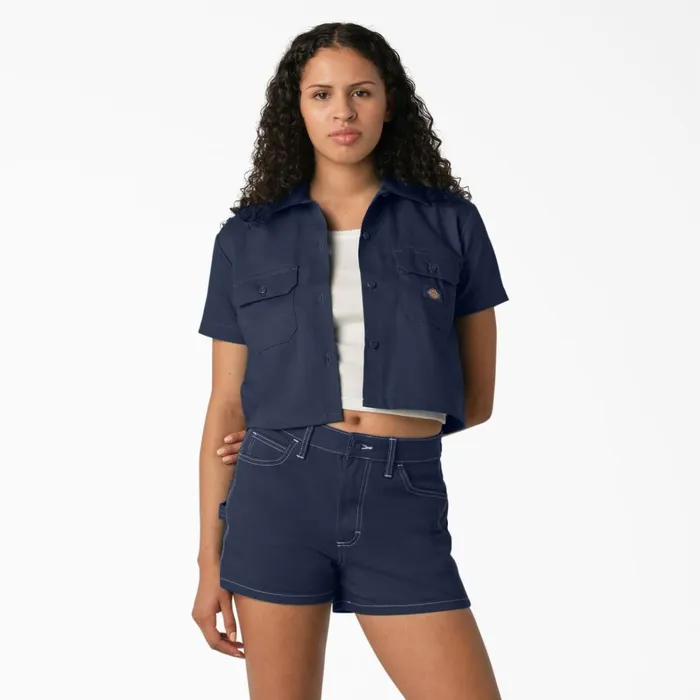 Dickies Button Up Women039s Cropped Work Shirt Ink Navy Ink Navy ik 8211 Women Dickies Button Up Women039s Cropped Work Shirt Ink Navy Ink Navy ik 8211 Women