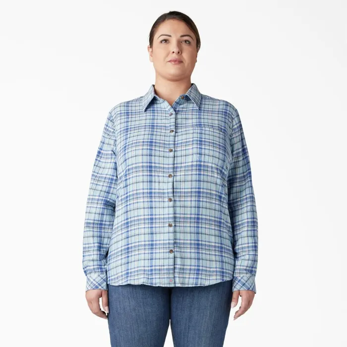 Dickies Button Up Women039s Plus Long Sleeve Plaid Flannel Shirt Clear BlueOrchard Plaid Clear Blueorchard Plaid b2y 8211 Women Dickies Button Up Women039s Plus Long Sleeve Plaid Flannel Shirt Clear BlueOrchard Plaid Clear Blueorchard Plaid b2y 8211 Women
