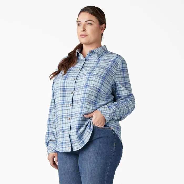 Dickies Button Up Women039s Plus Long Sleeve Plaid Flannel Shirt Clear BlueOrchard Plaid Clear Blueorchard Plaid b2y 8211 Women Dickies Button Up Women039s Plus Long Sleeve Plaid Flannel Shirt Clear BlueOrchard Plaid Clear Blueorchard Plaid b2y 8211 Women