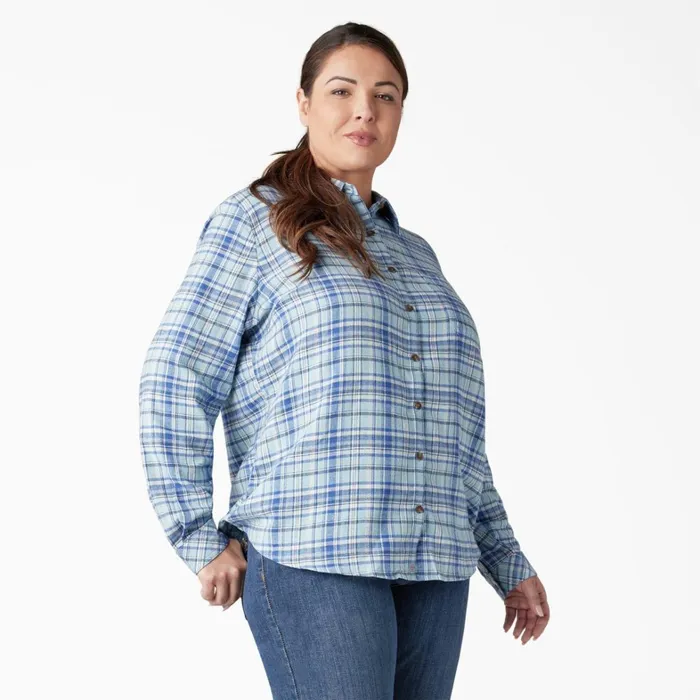 Dickies Button Up Women039s Plus Long Sleeve Plaid Flannel Shirt Clear BlueOrchard Plaid Clear Blueorchard Plaid b2y 8211 Women Dickies Button Up Women039s Plus Long Sleeve Plaid Flannel Shirt Clear BlueOrchard Plaid Clear Blueorchard Plaid b2y 8211 Women