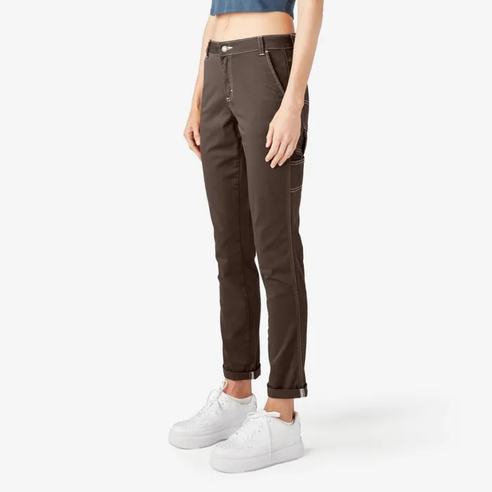 Dickies Carpenter Women039s Slim Straight Fit Roll Hem Carpenter Pants Chocolate Brown Chocolate Brown cb 8211 Women Dickies Carpenter Women039s Slim Straight Fit Roll Hem Carpenter Pants Chocolate Brown Chocolate Brown cb 8211 Women