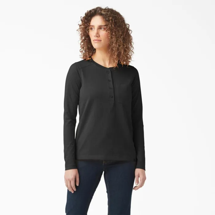Dickies Long Sleeve TShirts Women039s Heavyweight Henley Black Black kbk 8211 Women Dickies Long Sleeve TShirts Women039s Heavyweight Henley Black Black kbk 8211 Women
