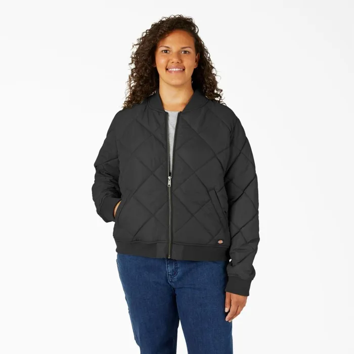 Dickies Outerwear Women039s Plus Quilted Bomber Jacket Black Black bk 8211 Women Dickies Outerwear Women039s Plus Quilted Bomber Jacket Black Black bk 8211 Women