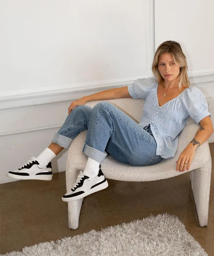Dolce Vita Adella Sneakers White Black Leather Women Sneakers