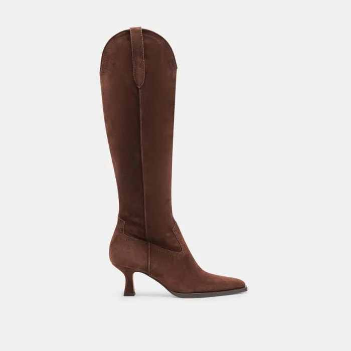 Dolce Vita Ariana Wide Calf Boots Dk Brown Suede Women Boots and Booties