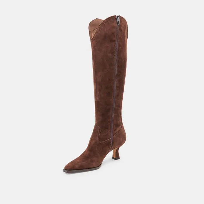 Dolce Vita Ariana Wide Calf Boots Dk Brown Suede Women Boots and Booties