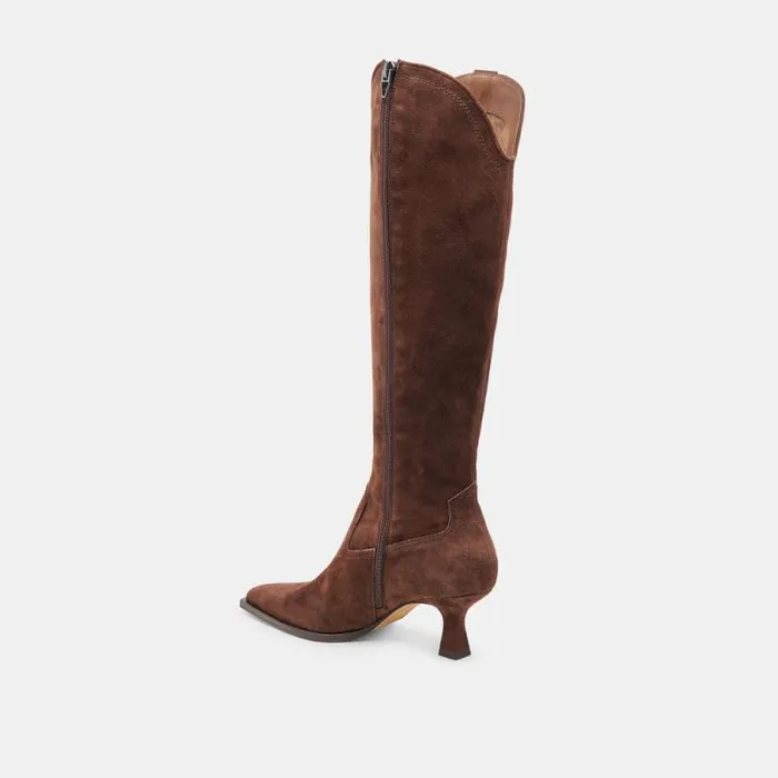 Dolce Vita Ariana Wide Calf Boots Dk Brown Suede Women Boots and Booties