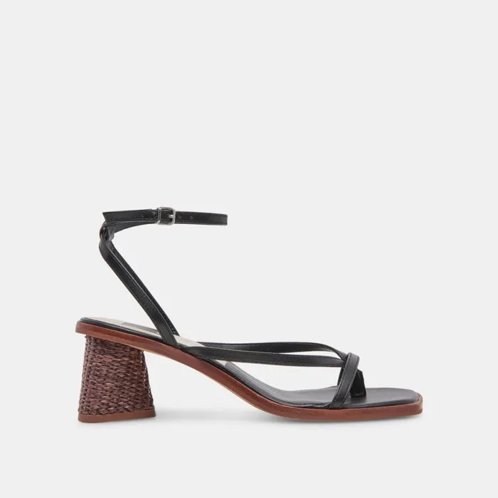 Dolce Vita Banita Wide Sandals Black Leather Women Heels
