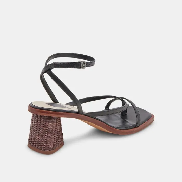 Dolce Vita Banita Wide Sandals Black Leather Women Heels