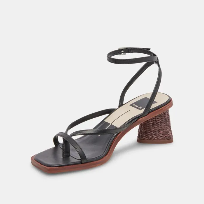 Dolce Vita Banita Wide Sandals Black Leather Women Heels