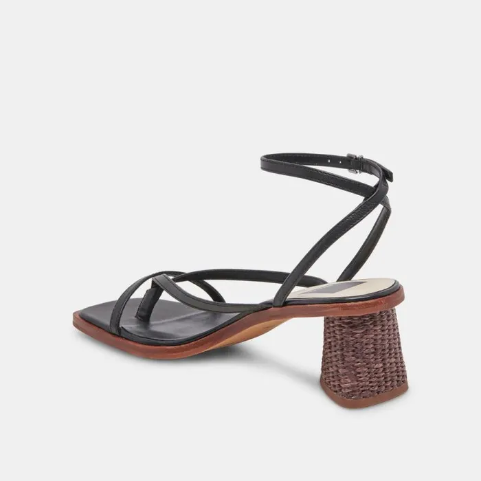 Dolce Vita Banita Wide Sandals Black Leather Women Heels