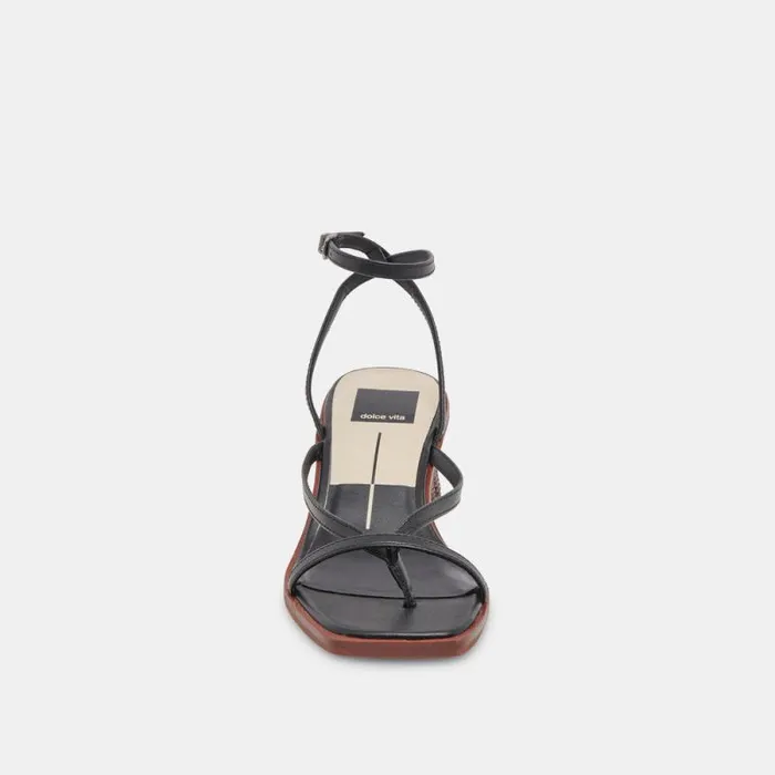 Dolce Vita Banita Wide Sandals Black Leather Women Heels