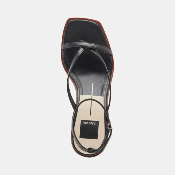 Dolce Vita Banita Wide Sandals Black Leather Women Heels