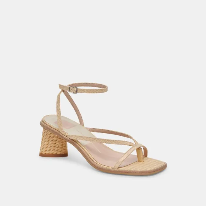 Dolce Vita Banita Wide Sandals Lt Natural Raffia Women Heels