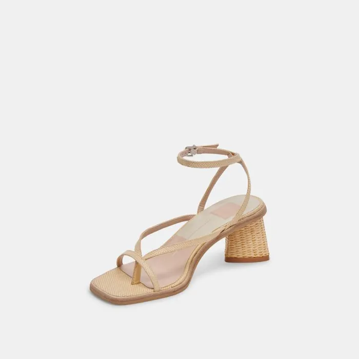 Dolce Vita Banita Wide Sandals Lt Natural Raffia Women Heels