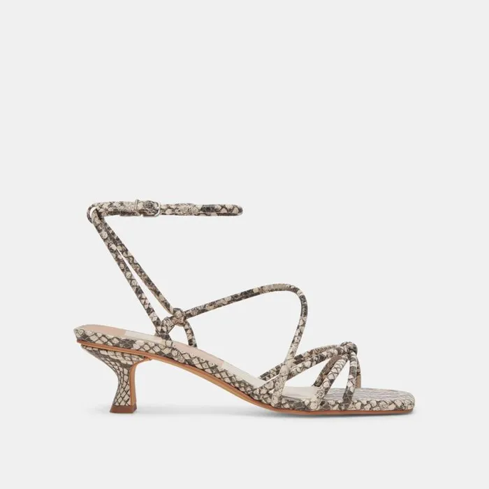 Dolce Vita Bev Heels Black White Embossed Snake Women Sandals