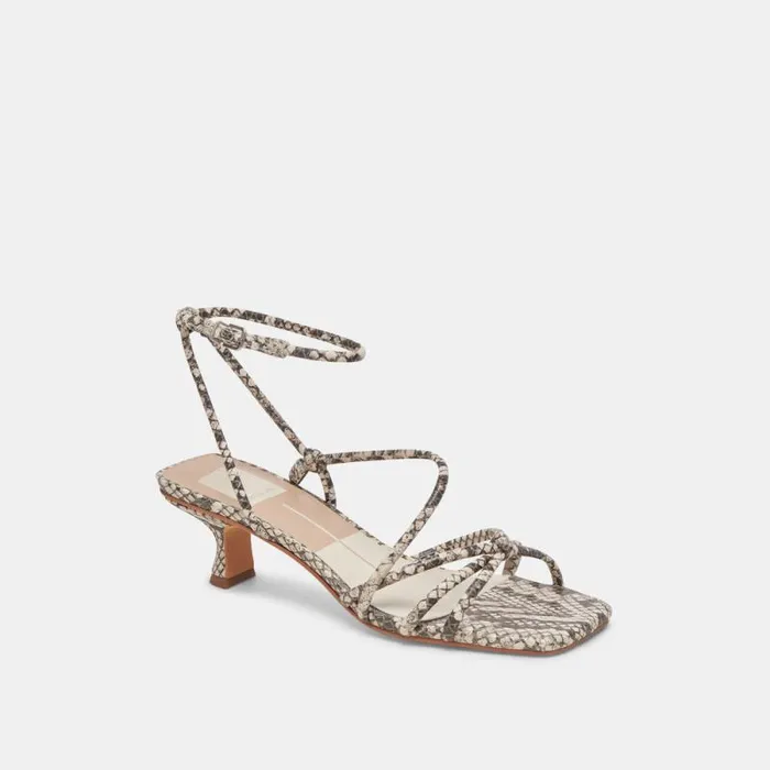 Dolce Vita Bev Heels Black White Embossed Snake Women Sandals