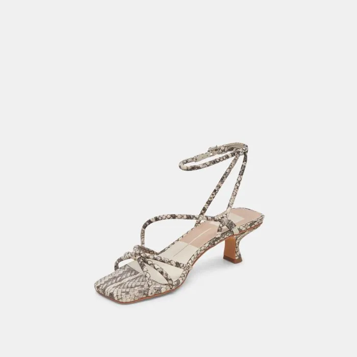 Dolce Vita Bev Heels Black White Embossed Snake Women Sandals