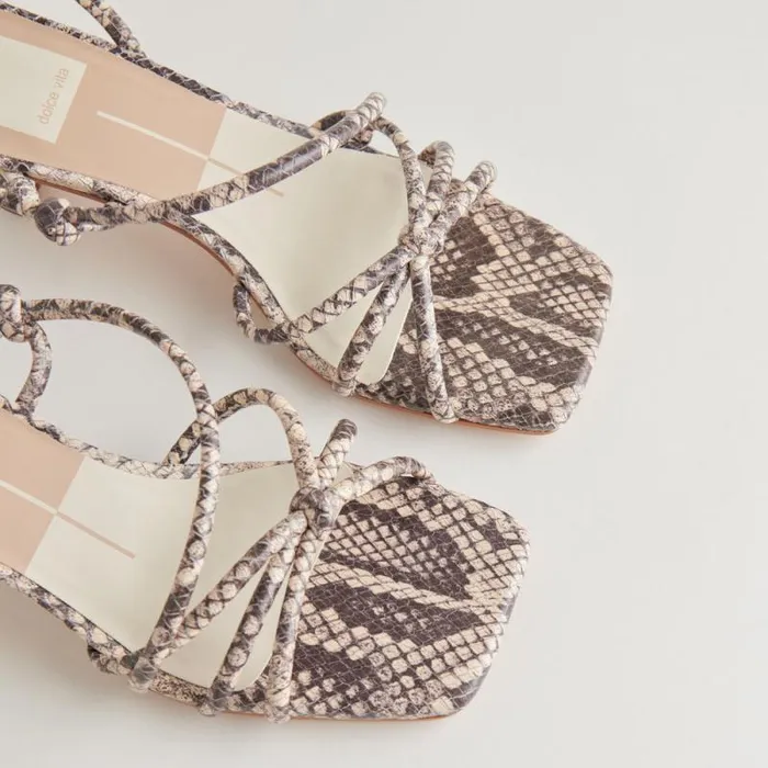Dolce Vita Bev Heels Black White Embossed Snake Women Sandals