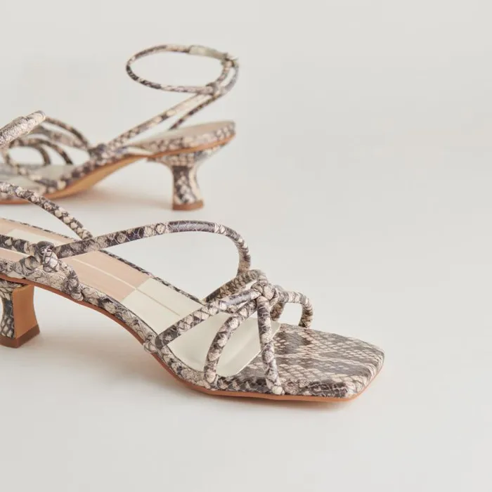 Dolce Vita Bev Heels Black White Embossed Snake Women Sandals