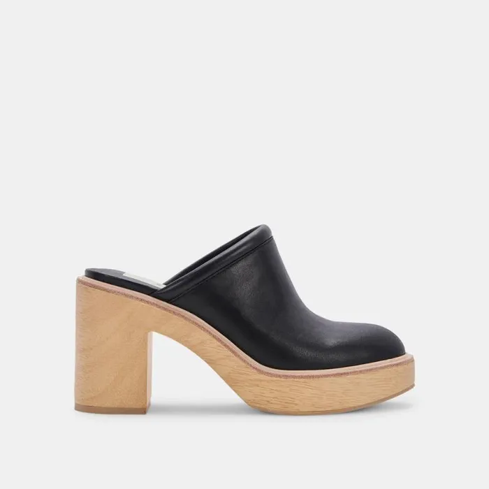 Dolce Vita Camdin Heels Black Leather Women Mules and Clogs