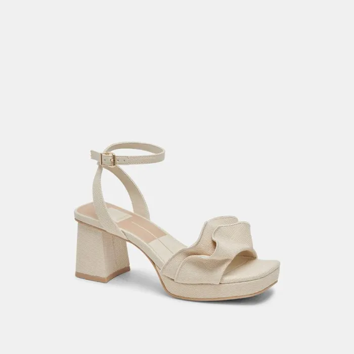 Dolce Vita Cheer Heels Ivory Raffia Women Sandals
