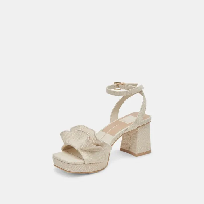Dolce Vita Cheer Heels Ivory Raffia Women Sandals