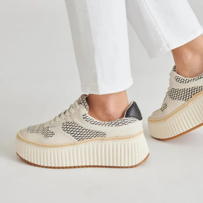 Dolce Vita Dandi Sneakers Black Natural Raffia Women Sneakers