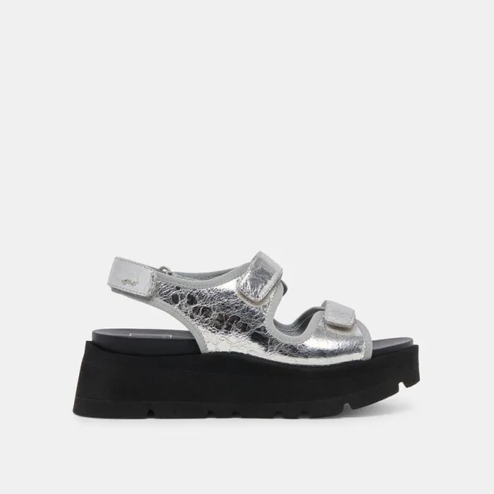 Dolce Vita Dubai Sandals Silver Distressed Leather Women Sandals