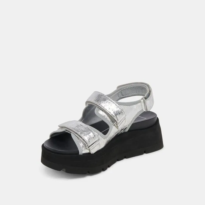 Dolce Vita Dubai Sandals Silver Distressed Leather Women Sandals