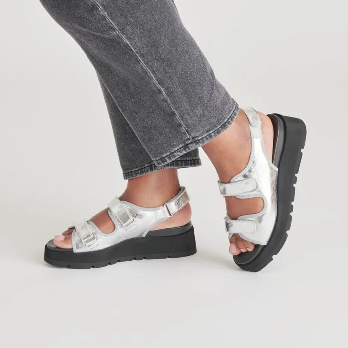 Dolce Vita Dubai Sandals Silver Distressed Leather Women Sandals