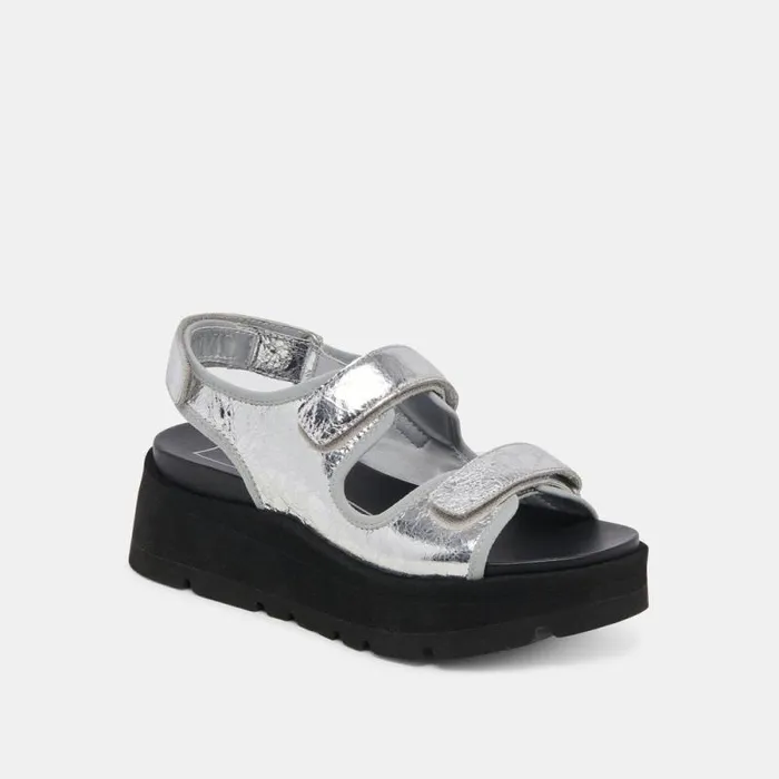 Dolce Vita Dubai Sandals Silver Distressed Leather Women Sandals