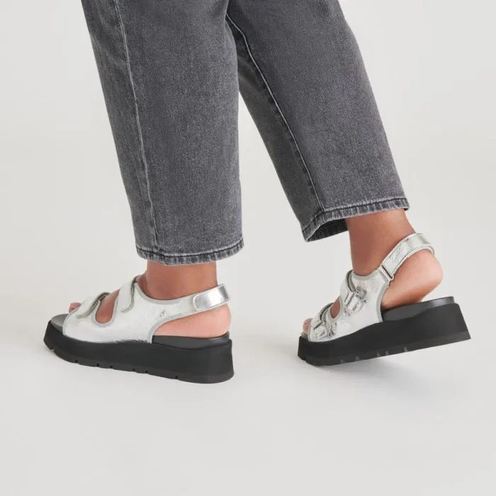 Dolce Vita Dubai Sandals Silver Distressed Leather Women Sandals