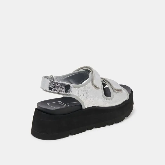 Dolce Vita Dubai Sandals Silver Distressed Leather Women Sandals