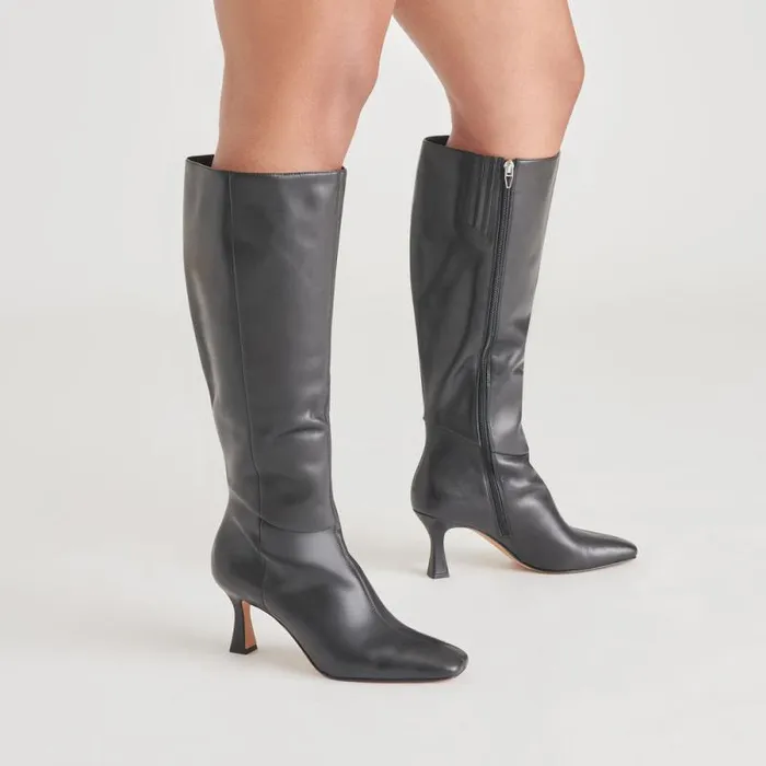 Dolce Vita Gyra Wide Calf Boots Black Leather Women Boots and Booties