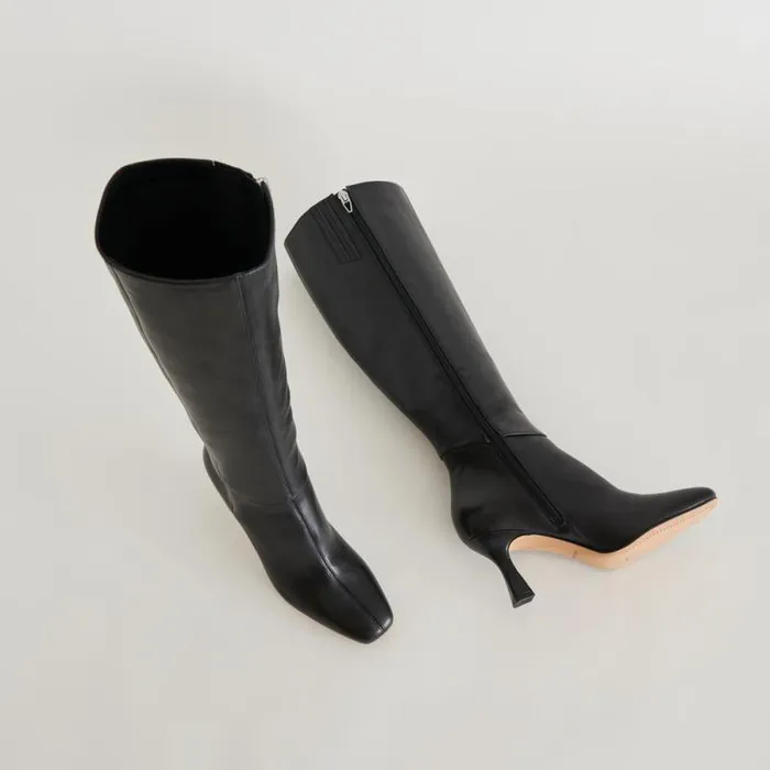 Dolce Vita Gyra Wide Calf Boots Black Leather Women Boots and Booties