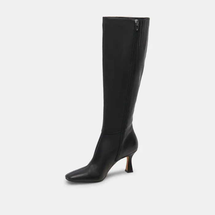 Dolce Vita Gyra Wide Calf Boots Black Leather Women Boots and Booties