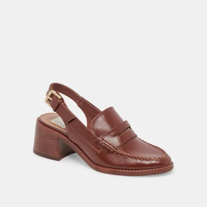 Dolce Vita Hardi Heels Brown Crinkle Patent Women Flats and Loafers